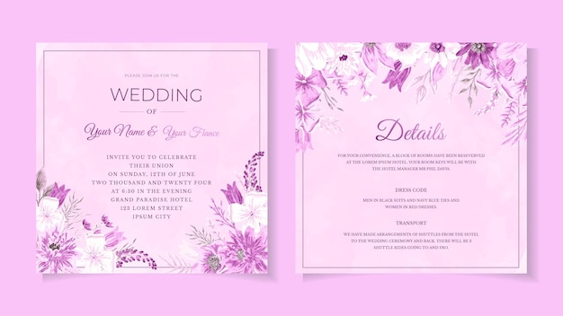 Huwelijk uitnodigingskaart schattige bloemen bruiloft bloemen vector sjabloon