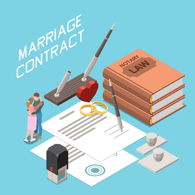 Huwelijkscontract isometrische illustratie