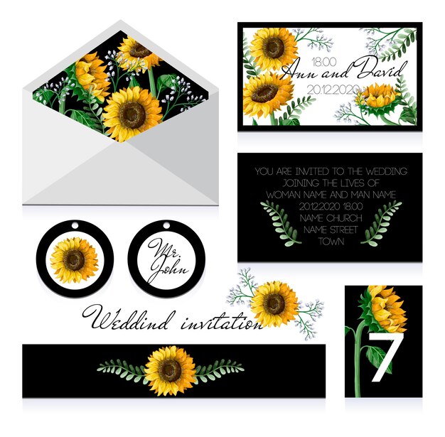 Vector huwelijksinvitatie met zonnebloemen vector illustratie
