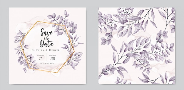 Huwelijksuitnodiging met bloemenornament en naadloze patroon set bundel collectie