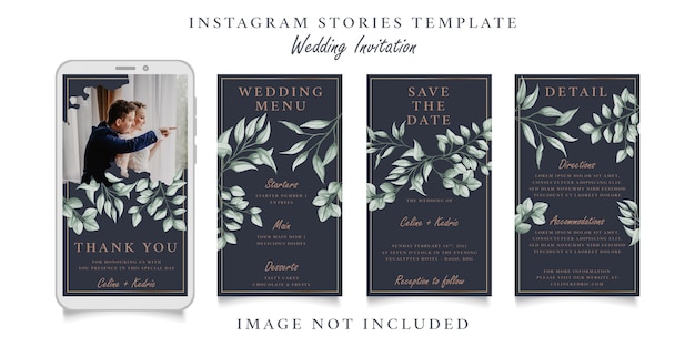 Vector huwelijksviering instagramverhalen met het thema van waterverfbladeren