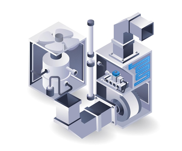 Vector hvac concept exhaust and intake blower system isometric 3d illustration