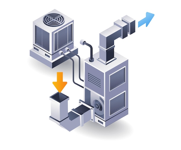 HVAC コンセプト 排気と吸入システムのアイソメトリック 3D イラスト