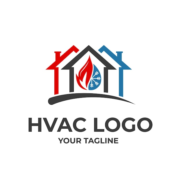 Vector hvac house heating and air conditioning logo installation