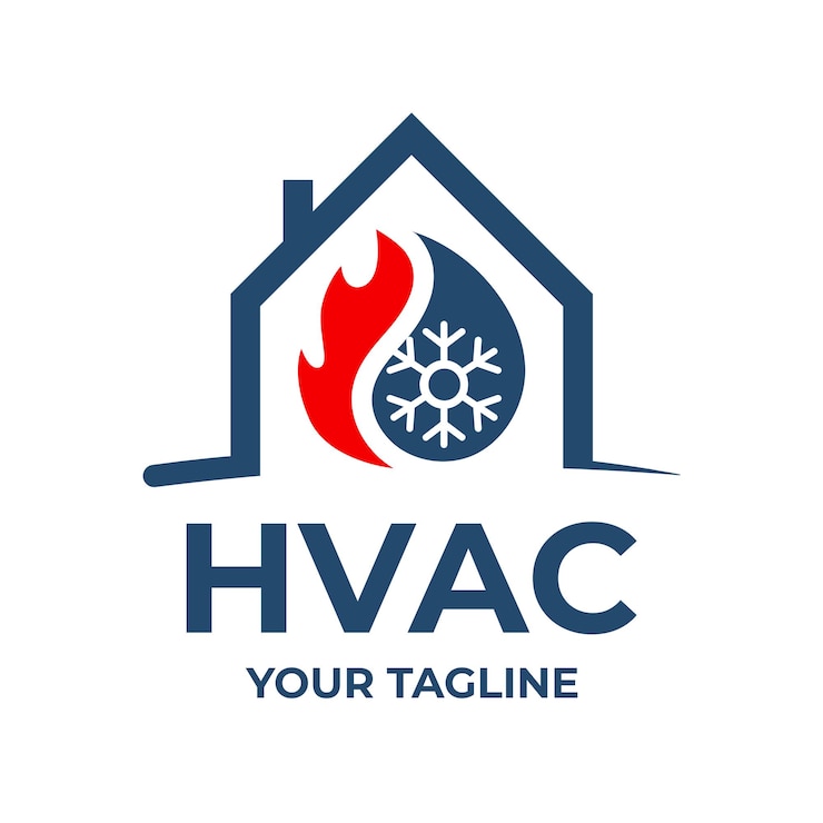 Vector hvac house heating and air conditioning logo installation