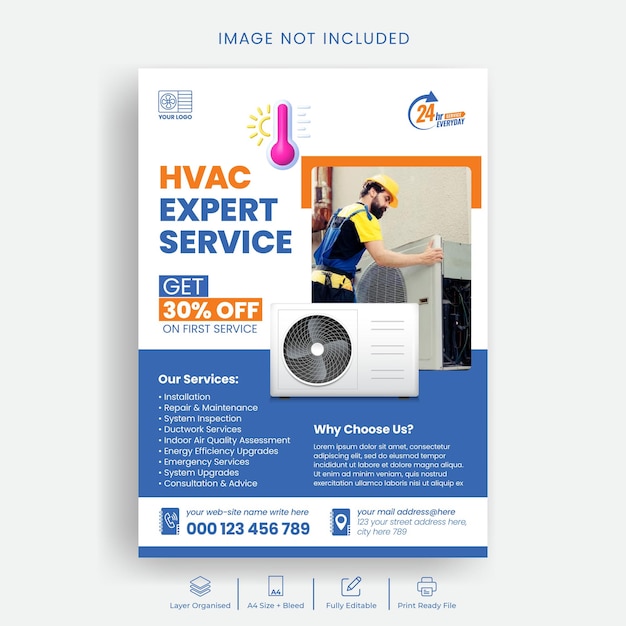 hvac installation and repair services print flyer or poster template