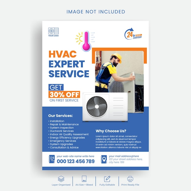 Vector hvac installation and repair services print flyer or poster template