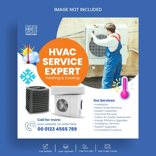 Vector hvac repair and maintenance instagram post or social media post banner template