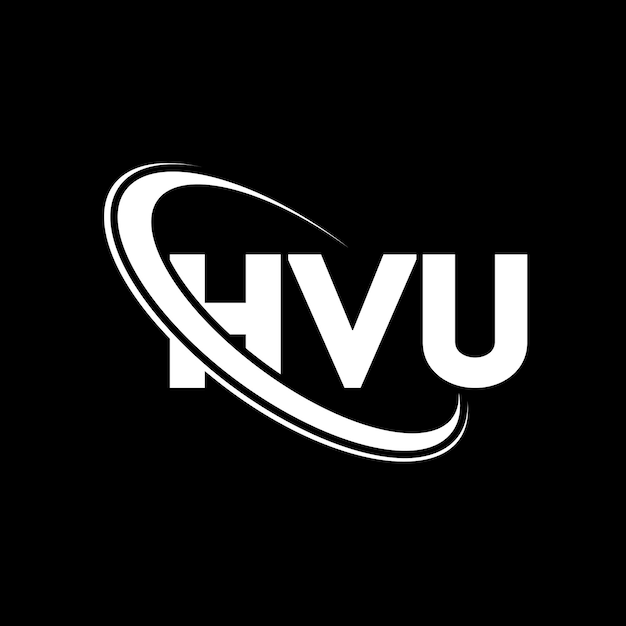 HVU のロゴはHVU 文字HVI 文字のロゴデザインHVI のロゴのイニシャルが円と大文字のモノグラムで結びついていてHVI はテクノロジー事業と不動産ブランドのタイポグラフィーです