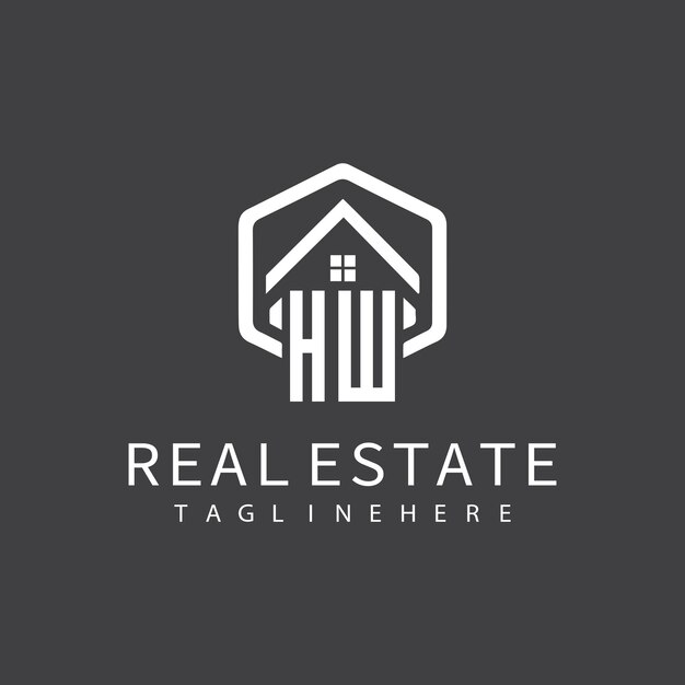 Vector hw initial monogram logo for real estate with home shape creative design