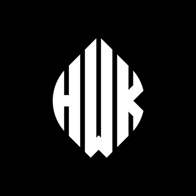 Vettore logo hwk a lettere circolari con forma di cerchio e ellisse lettere ellissi hwk con stile tipografico le tre iniziali formano un logo circolare hwk emblema circolare monogramma astratto lettera mark vettore