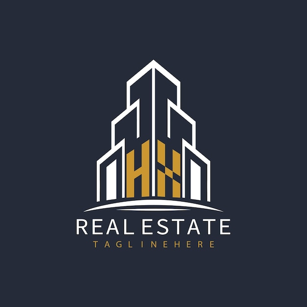 HX initial monogram logo for real estate with building shape creative design