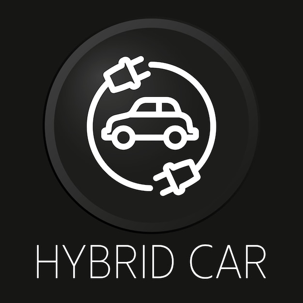 Hybrid car minimal vector line icon on 3d button isolated on black background premium vector