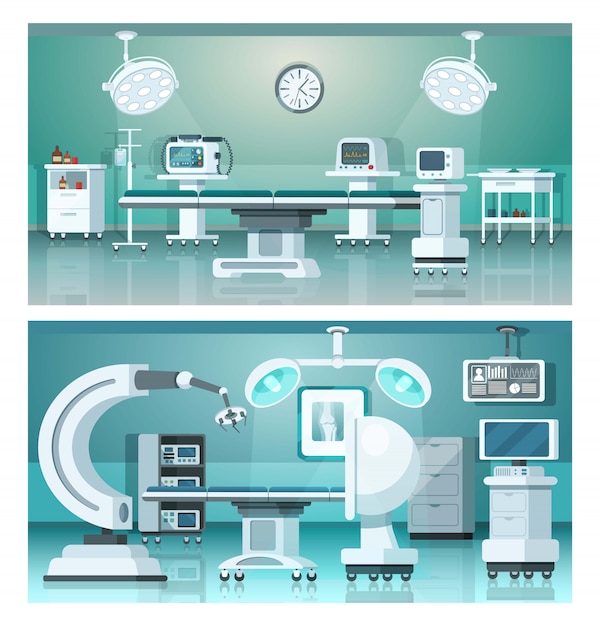Vector hybrid operating isometric medicine hospital operating rooms on medical.