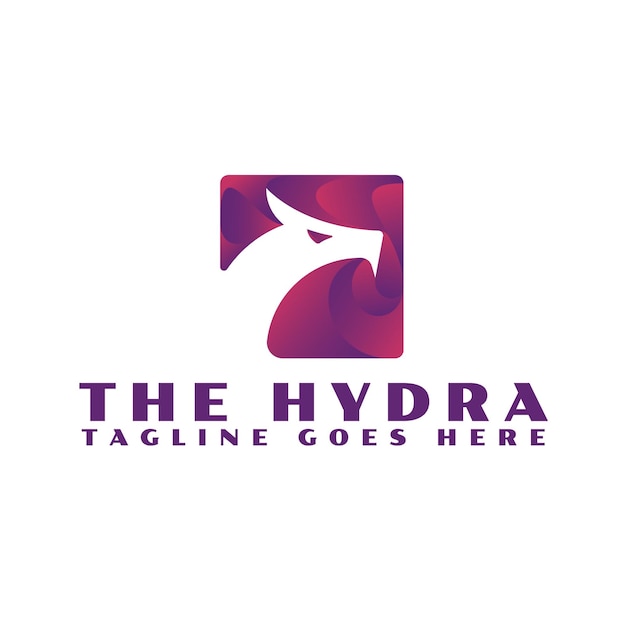 Hydraロゴ紫グラデーション長方形シルエットアイコンデザインベクトルイラストのHydraドラゴンヘッド