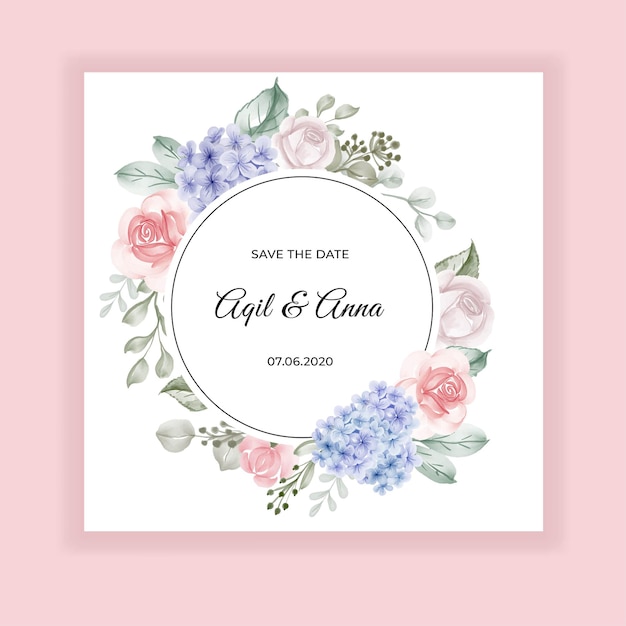 Hydrangea blue and rose wedding invitation