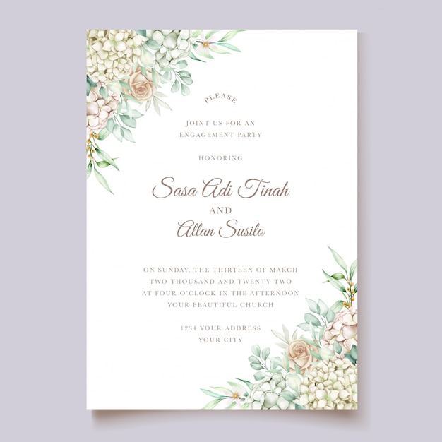 アジサイ水彩結婚式の招待カードテンプレート
