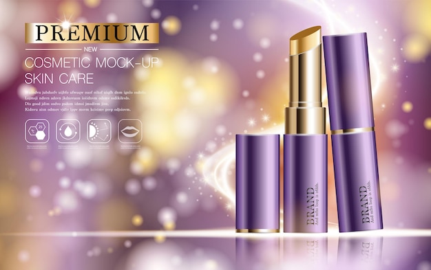 Hydrating facial lipstick for annual sale or festival sale purple and gold lipstick mask bottle