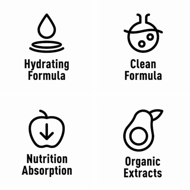 Hydrating formula clean formula nutrition absorption organic extracts vector information signs