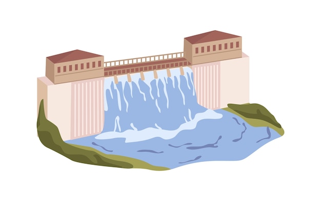 Hydroelectric power plant dam with water