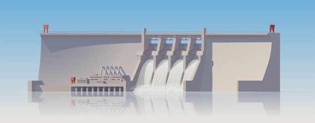 Hydroelectric power plant. power station on white background.  illustration. collection