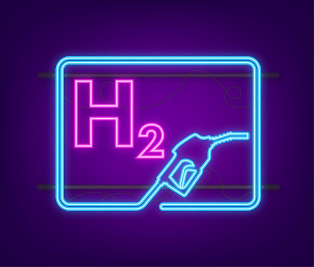 Hydrogen car station neon icon H2 gas Renewable Eco Energy Vector stock illustration