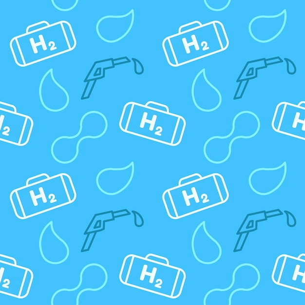 Hydrogen fuel seamless pattern H2 energy cell station background template blue vector sustainable
