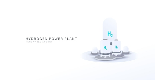 Illustrazione vettoriale del concetto di centrale elettrica verde idrogeno h2 energia rinnovabile per un'industria elettrica pulita e un concetto ecologico