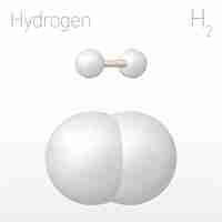 Vector hydrogen h2 structural chemical formula and molecule model chemistry education vector