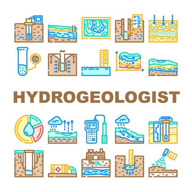 Vector hydrogeologist industrial icons set vector