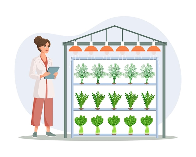 Hydroponic technology for growing plants Scientist or biologist at hydroponic farm