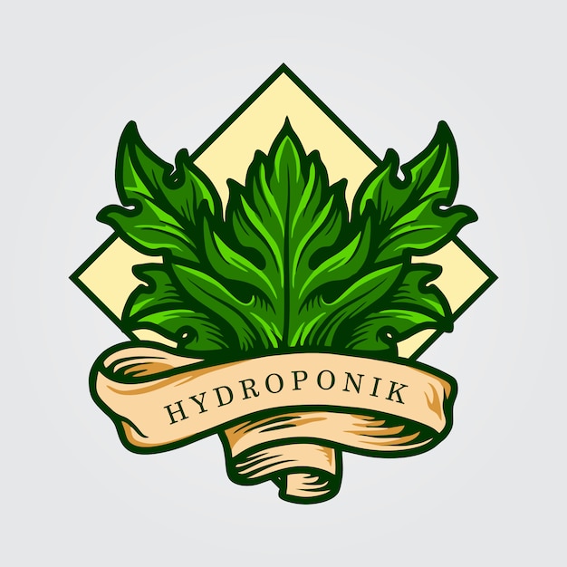 Hydroponik leaf logo met lint