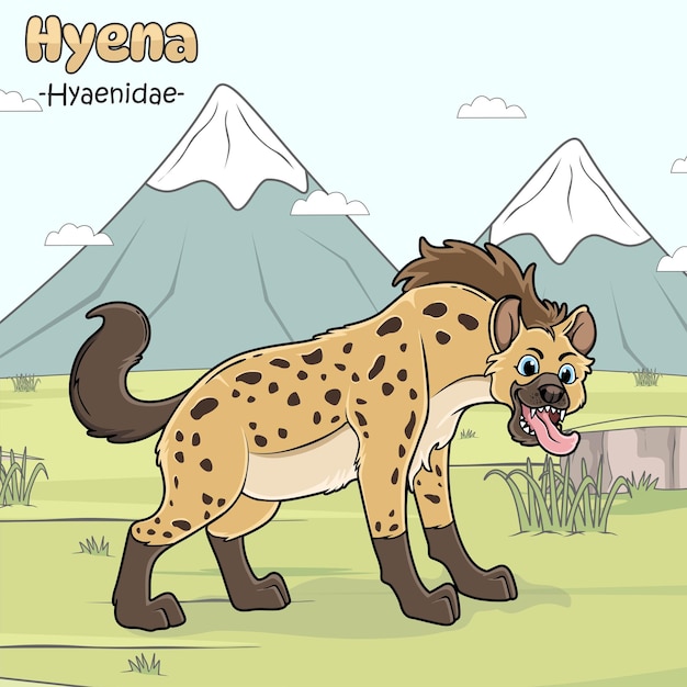 Hyena dieren cartoon personage in de savanne