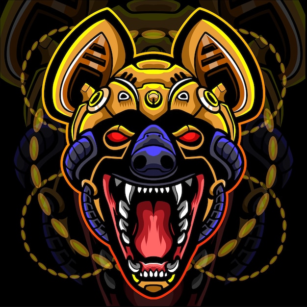 Hyena hoofd robot mascotte esport logo ontwerp