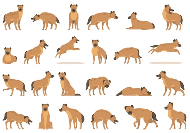 Vector hyena icons set cartoon vector wildlife animal