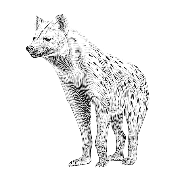 Hyena standing sketch abstract hand drawn engraving style Vector illustration