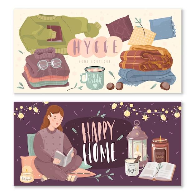 Hygge gezellige horizontale banners.