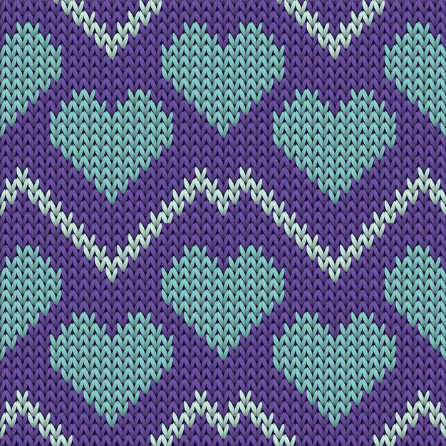 Hygge heart knit traditional vector seamless pattern knitted te