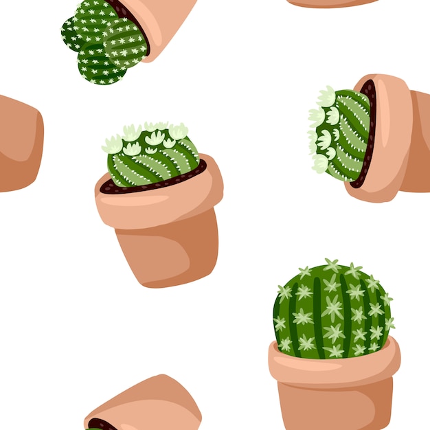 Hygge ingemaakte cactus planten naadloze patroon. Comfortabele succulente de textuur van de lagom Skandinavische stijl tegel als achtergrond