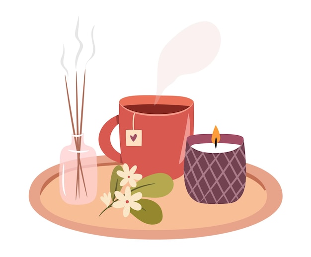 Hygge set of objects Aroma therapy at home concept