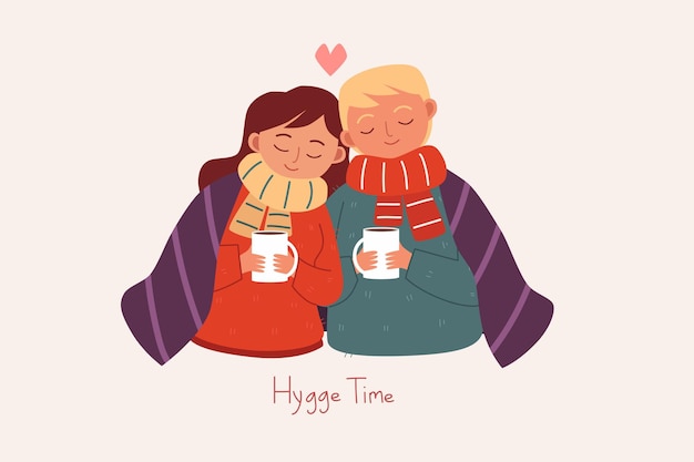 Hygge-tijd, schattige paarillustratie