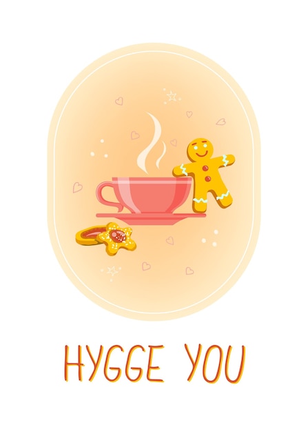 Вектор hygge ты обнимаешь тебя сообщение чай и печенье