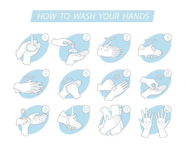 Vector hygiene concept. infographic steps how washing hands properly. prevention against virus and infection.