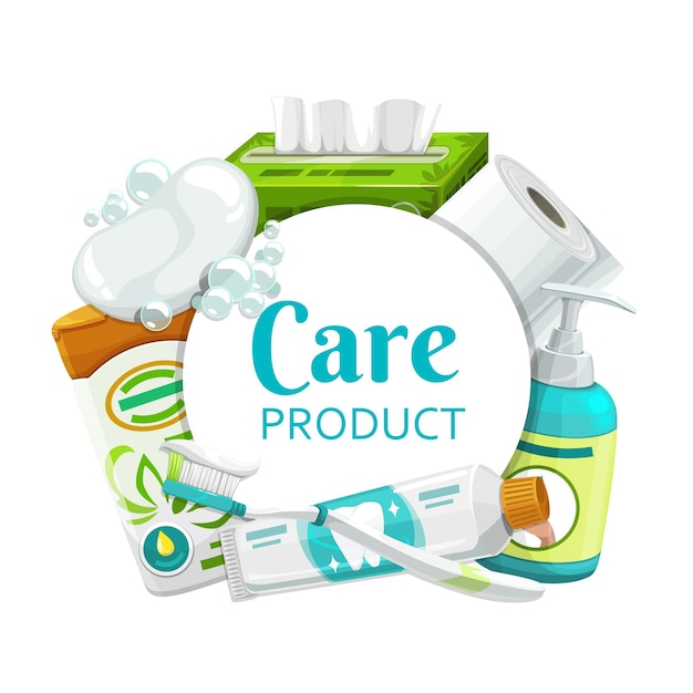Hygiene health care products round vector frame