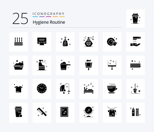 Набор иконок Hygiene Routine 25 Solid Glyph, включающий чистку чистку спреем стирку чистку