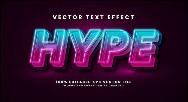 Hype 3d-teksteffect. bewerkbaar tekststijleffect met kleurrijk lichtthema.