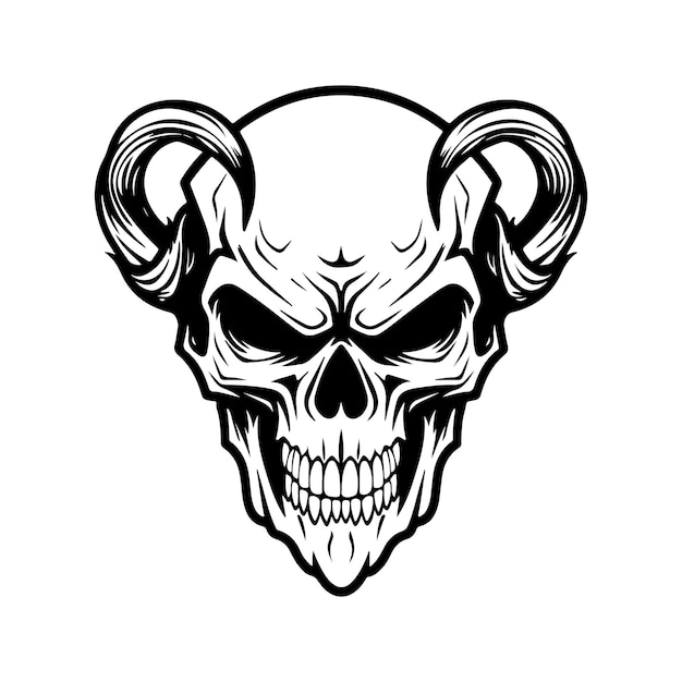 Hype beast skull vintage logo line art concept black and white color hand drawn illustration