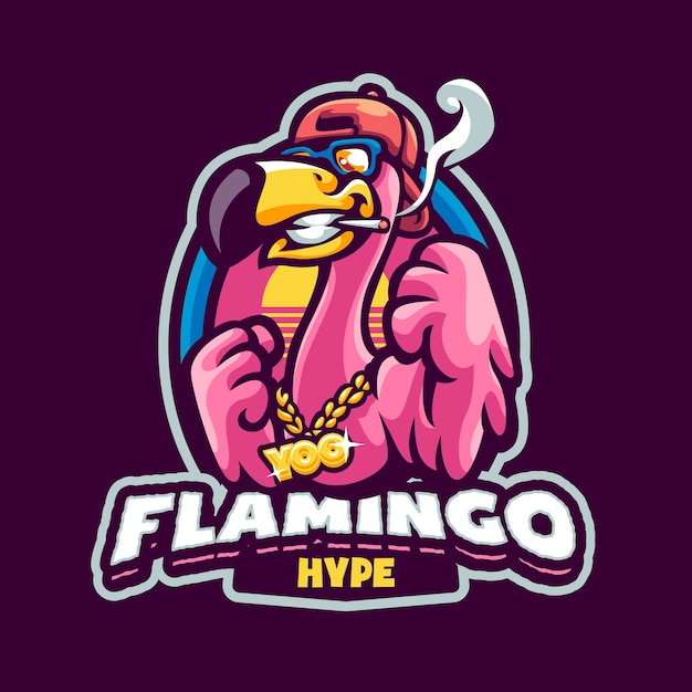 Vector hype flamingo mascot-logo voor esport- en sportteam