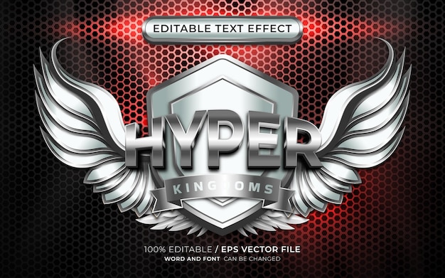 Hyper Silver 3D Editable Text Effect with Winged Emblem