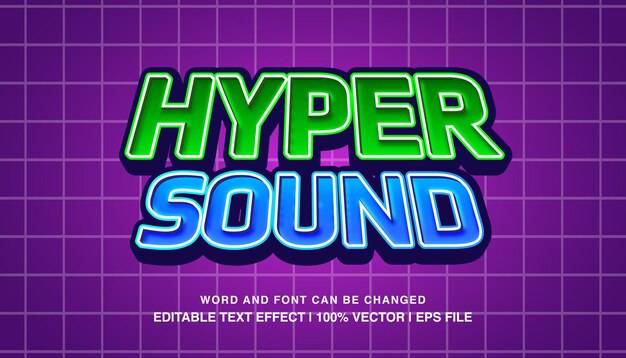 Hyper sound editable text effect template 3d cartoon retro style typeface